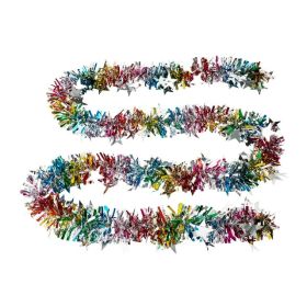 Way To Celebrate Multicolor Rainbow Tinsel Garland 9 Feet With Jumbo Silver Stars Party Decoration